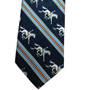Vintage Kipper Equestrian Regimental Stripe Silk Jacquard Tie Horse Racing Wide